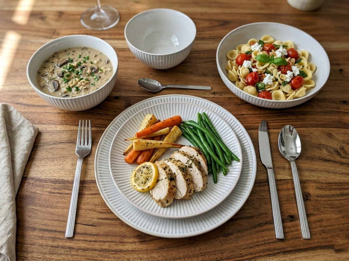 Reactive Cream Glaze Dinner Set Plates Bowls | Set of 12 | Cream