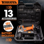 18v Cordless Power Drill And Screwdriver Set & Drill Bit 13 Piece Kit Li-ion Battery, 1 Hr Fast Charge | 13 Piece Kit – 1x Battery + Charger + Carry Case | Grey
