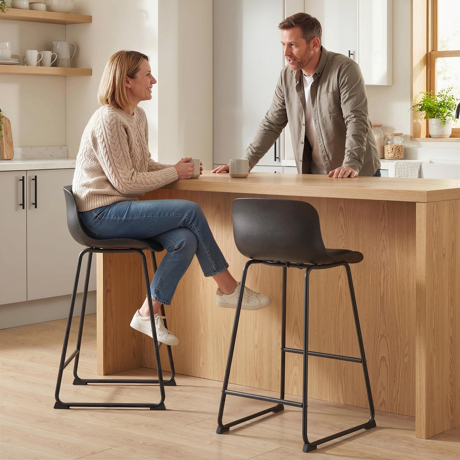 HOMCOM Modern Bar Stools Set Of 2, Pu Leather Upholstered Barstools, Black