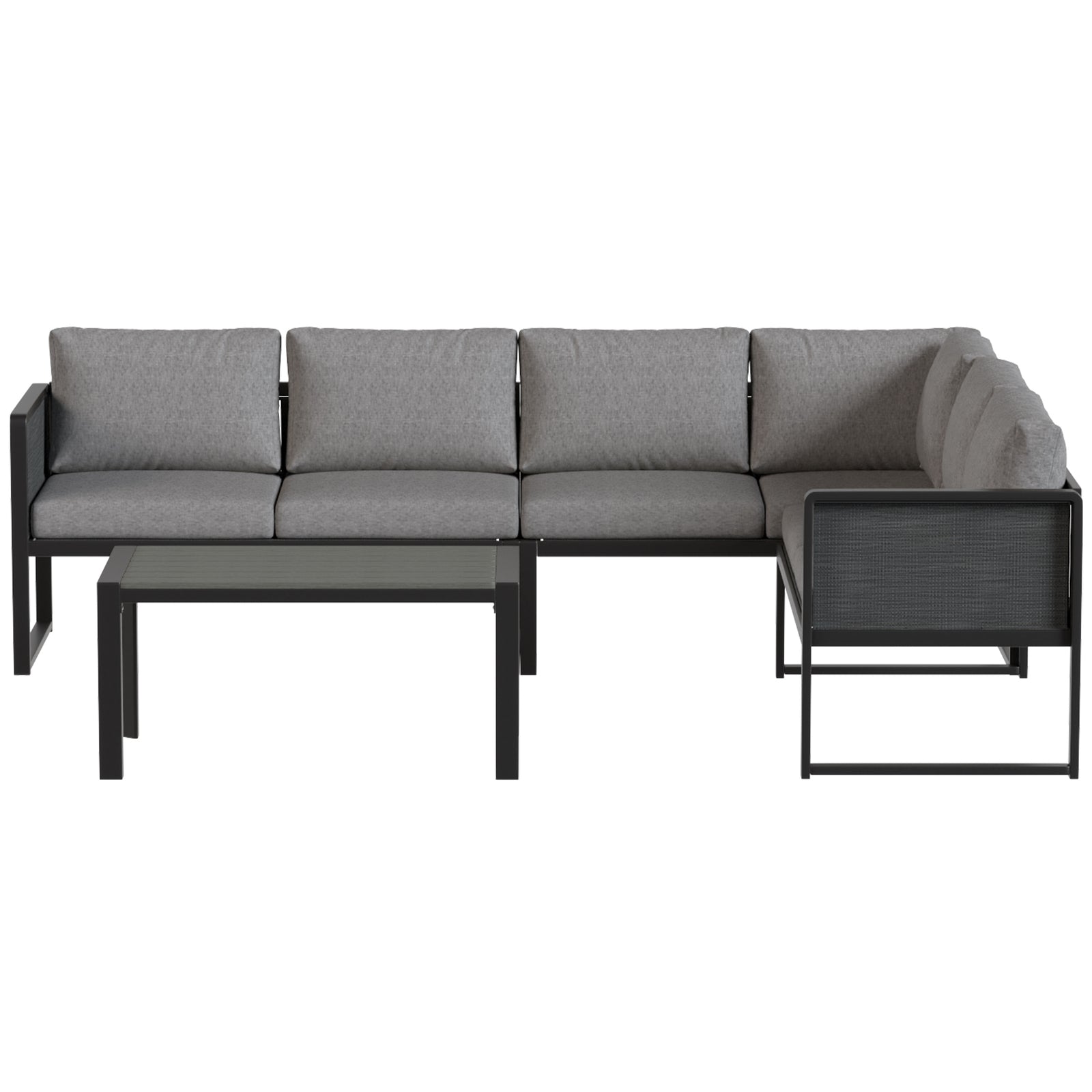 6 Seater Metal Garden Furniture Corner Sofa Set | Dark Grey