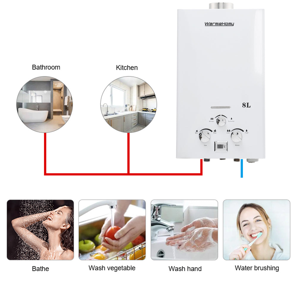 8l 16kw Instant Gas Water Heater With Shower Head