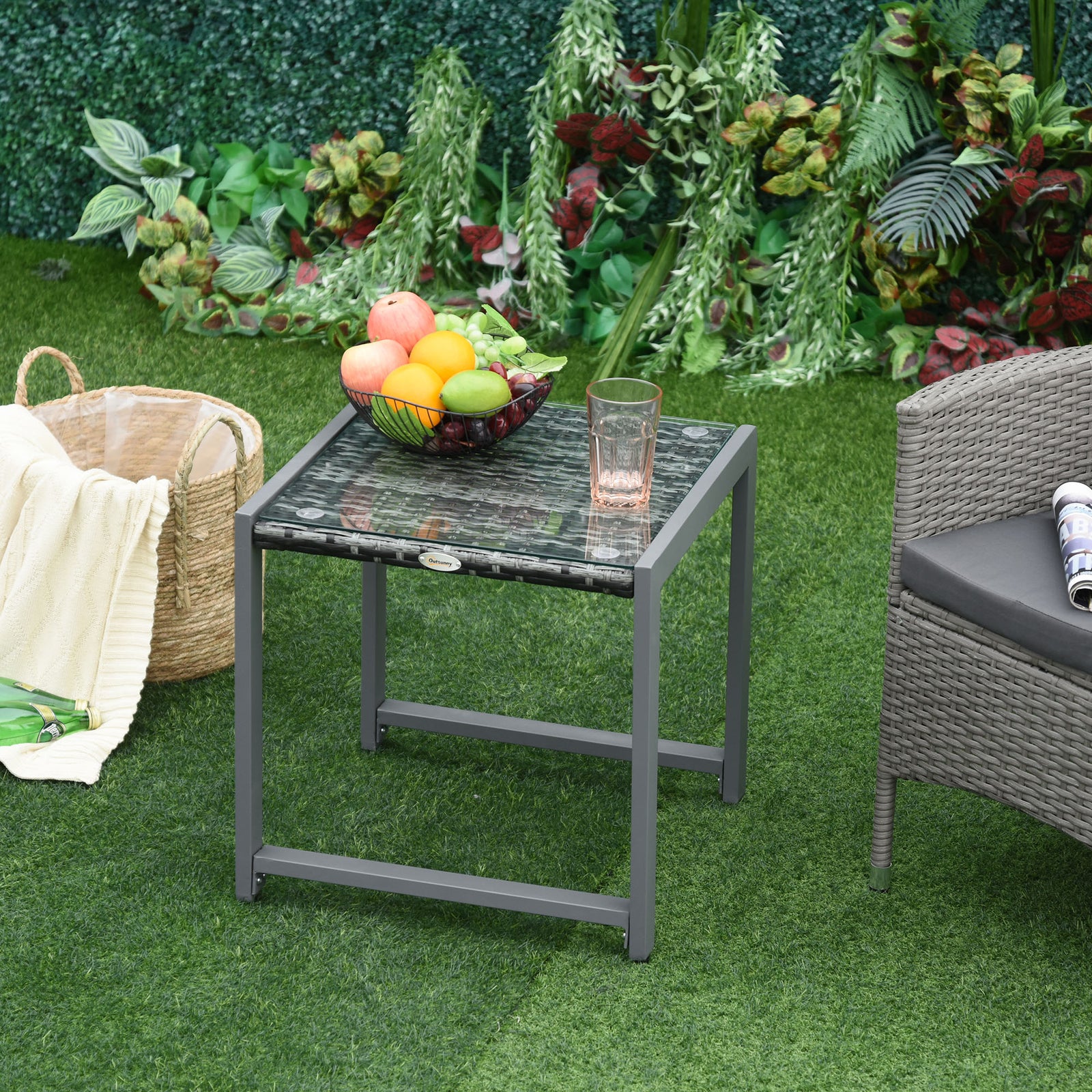 Rattan End Table Side Coffee Desk W/ Adjustable Foot Pads