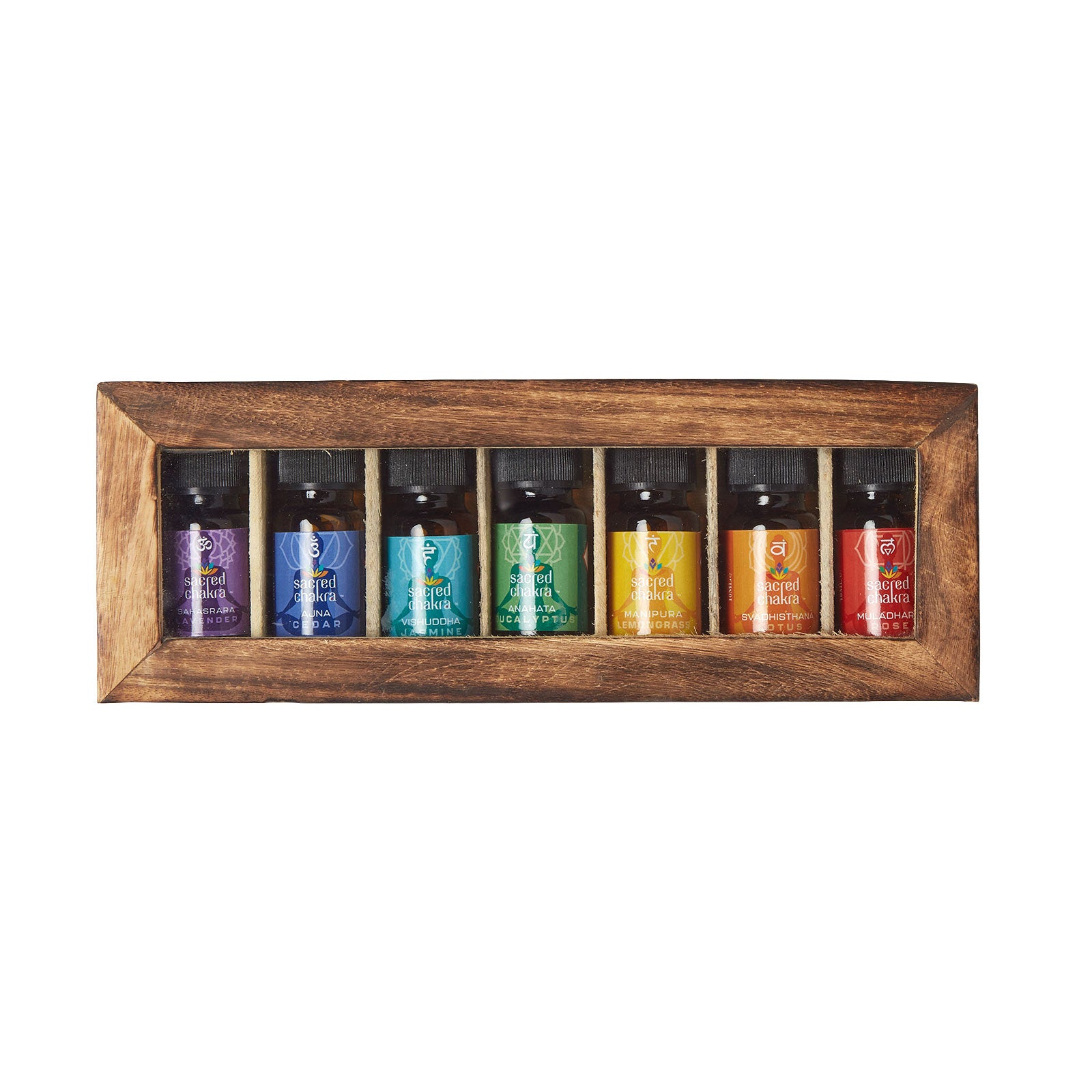 HOMESCAPES Chakra Essential Oils Gift Set With Mango Wood Case