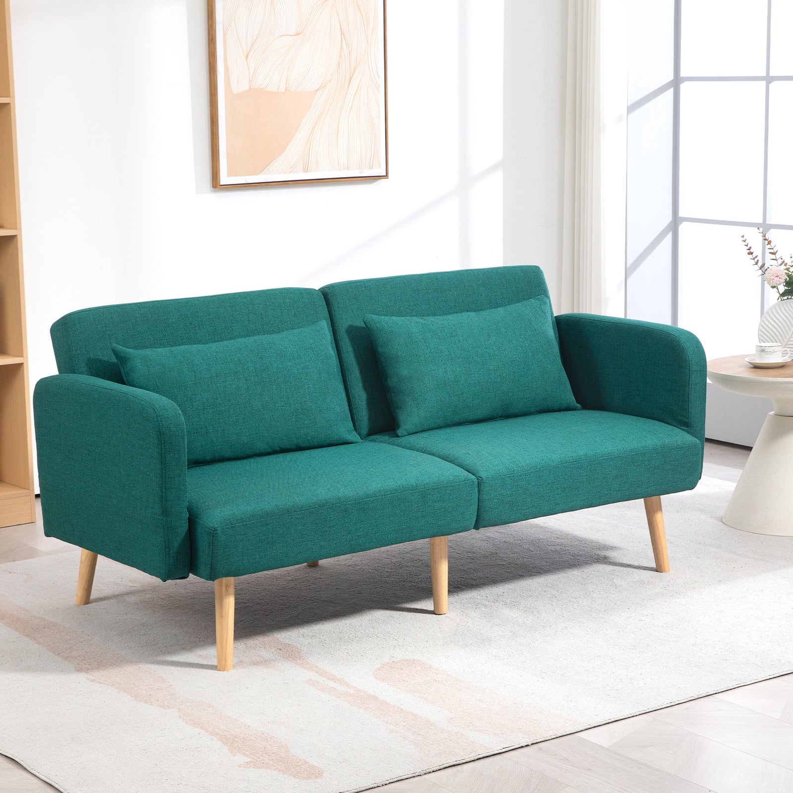 Convertible Sofa Bed Settee With Adjustable Backrest | One Size | Green