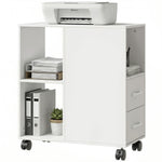 HOMCOM Mobile Printer Table With Drawers On Wheels For Home Office, White