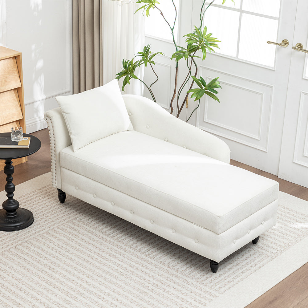Left Hand Facing Chenille Chaise Lounge With Storage And Pillow | White