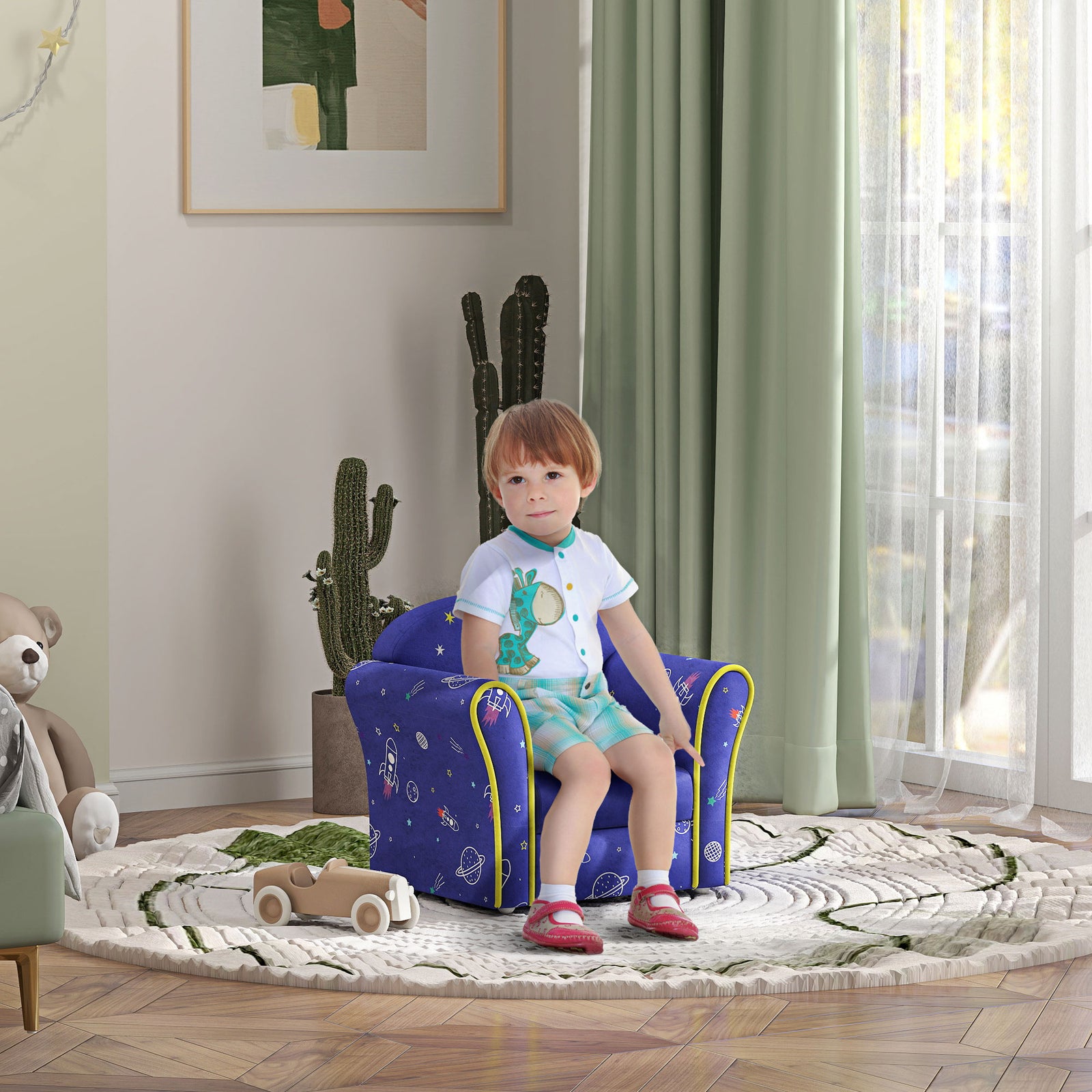 Kids Sofa Chair With Flamingo Design For Bedroom, Playroom | Blue