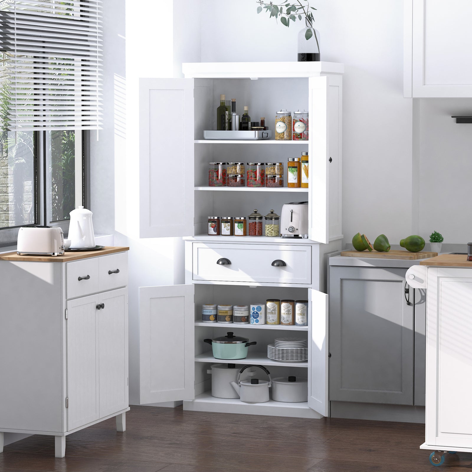 Traditional Colonial Freestanding Kitchen Pantry Cupboard | White
