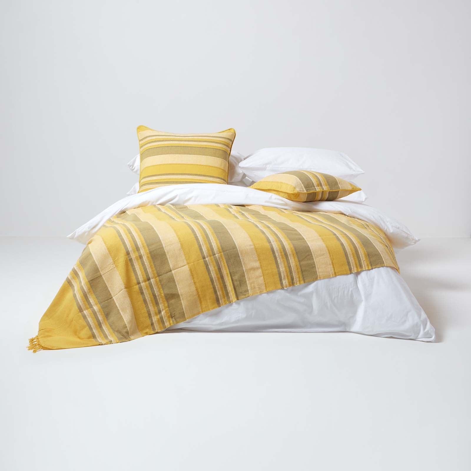 Cotton Morocco Striped Throw | 225cm x 255cm | Yellow