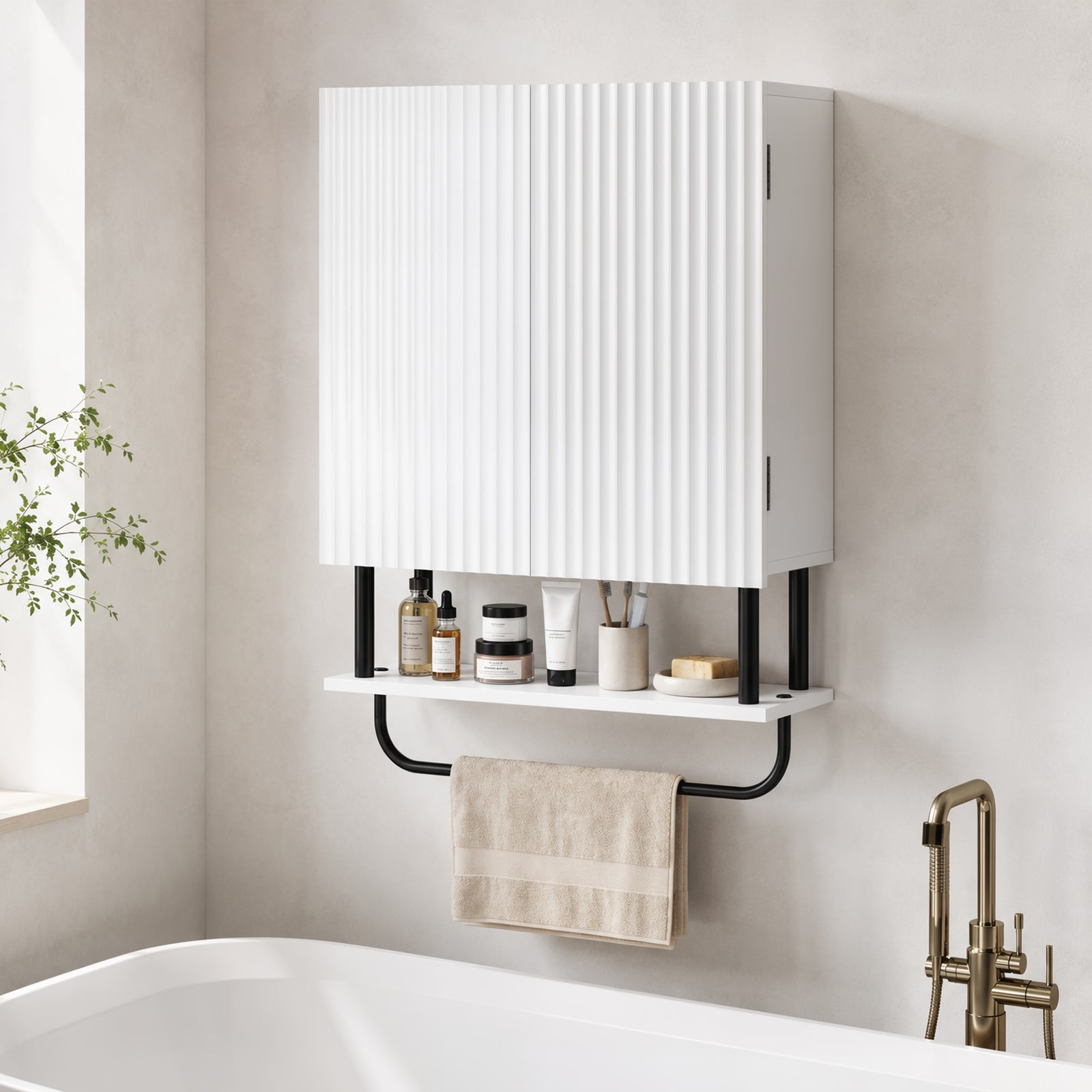 Modern Bathroom Wall Cabinet With 2 Wavy Doors | White