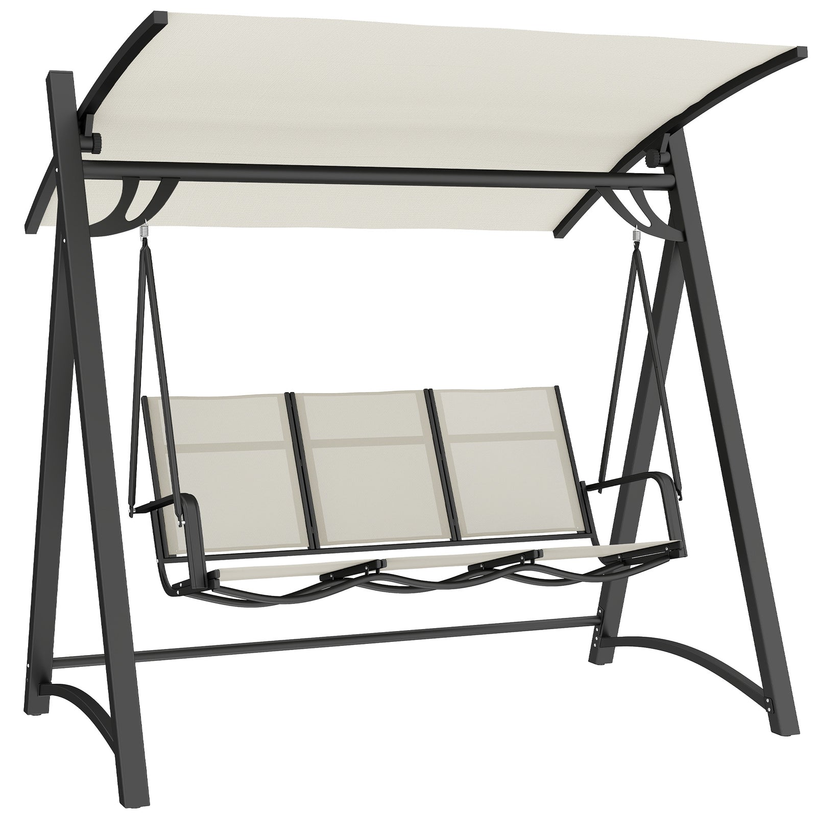 3 Seater Swing Chair, Garden Swing Bench With Adjustable Canopy | Cream