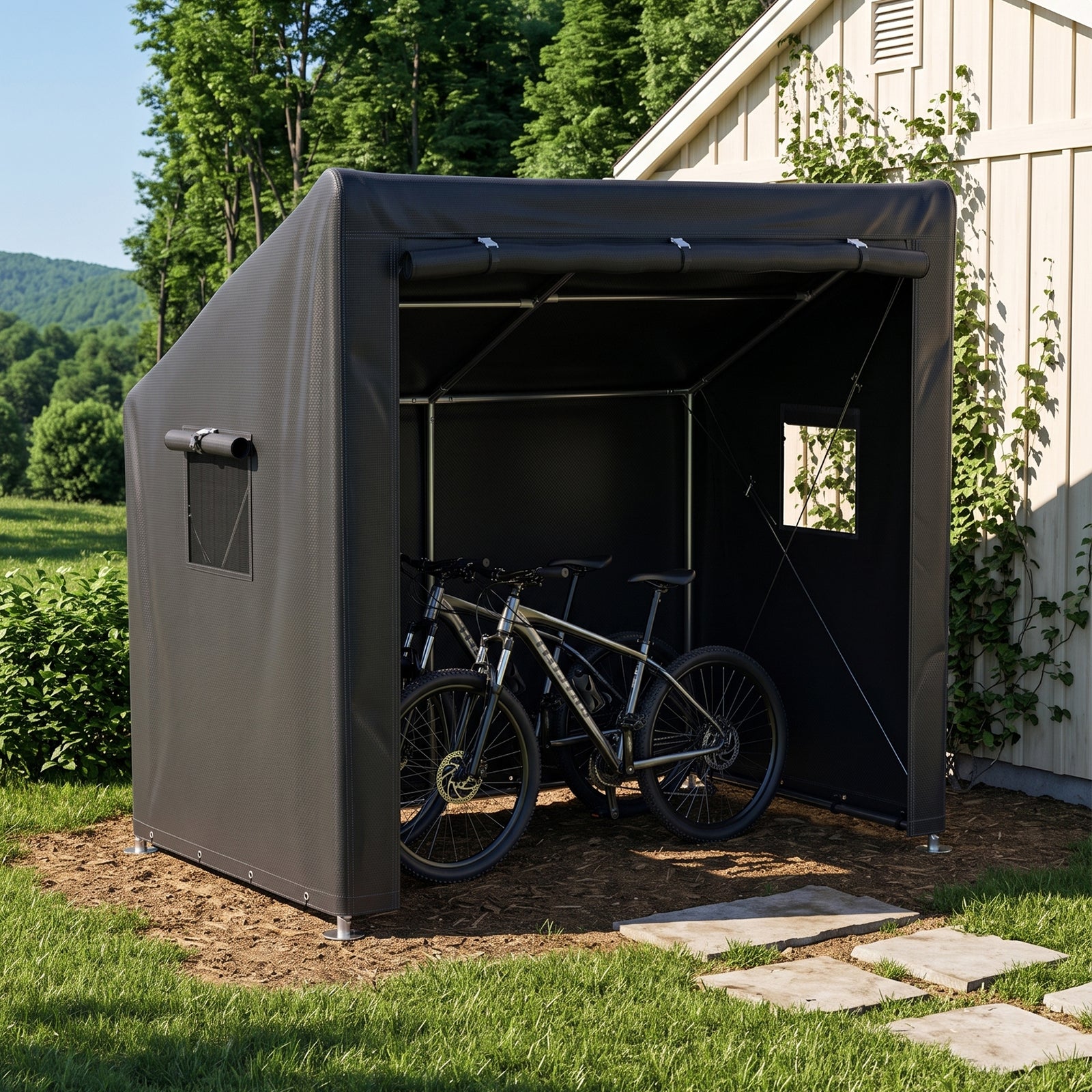 6 X 4ft Outdoor Garden Storage Shelter Bike Tent With Roll-up Zipper Door | Black