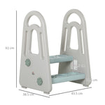 Kids Step Stool, Toddler Kitchen Helper With Handle For Bathroom, Blue And Grey