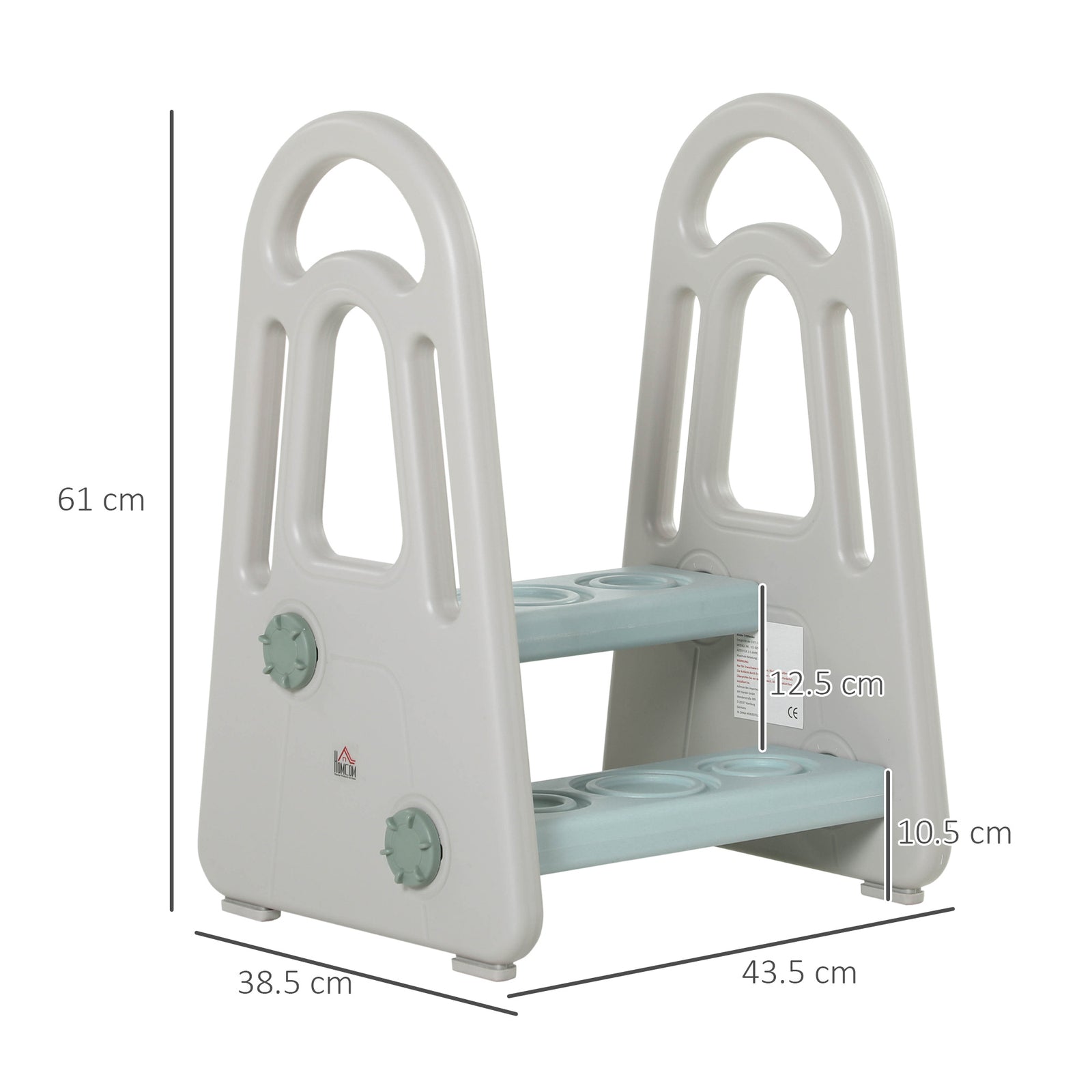 Kids Step Stool, Toddler Kitchen Helper With Handle For Bathroom, Blue And Grey