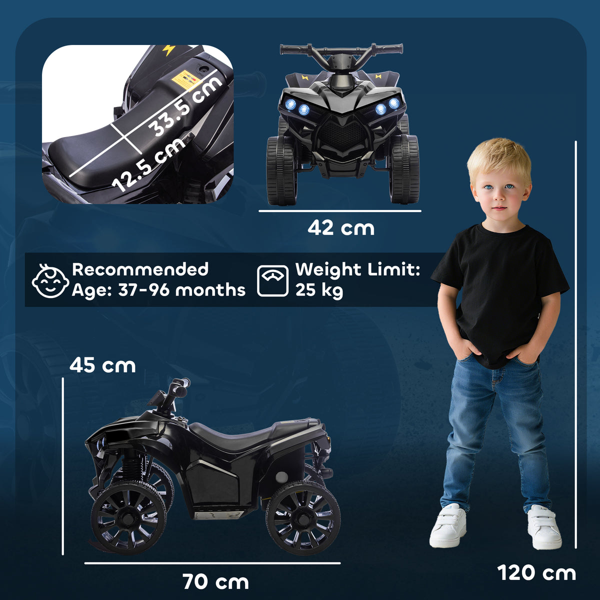 6v Kids Atv, Battery Powered Ride On Car For Ages 3-6 Years | Black