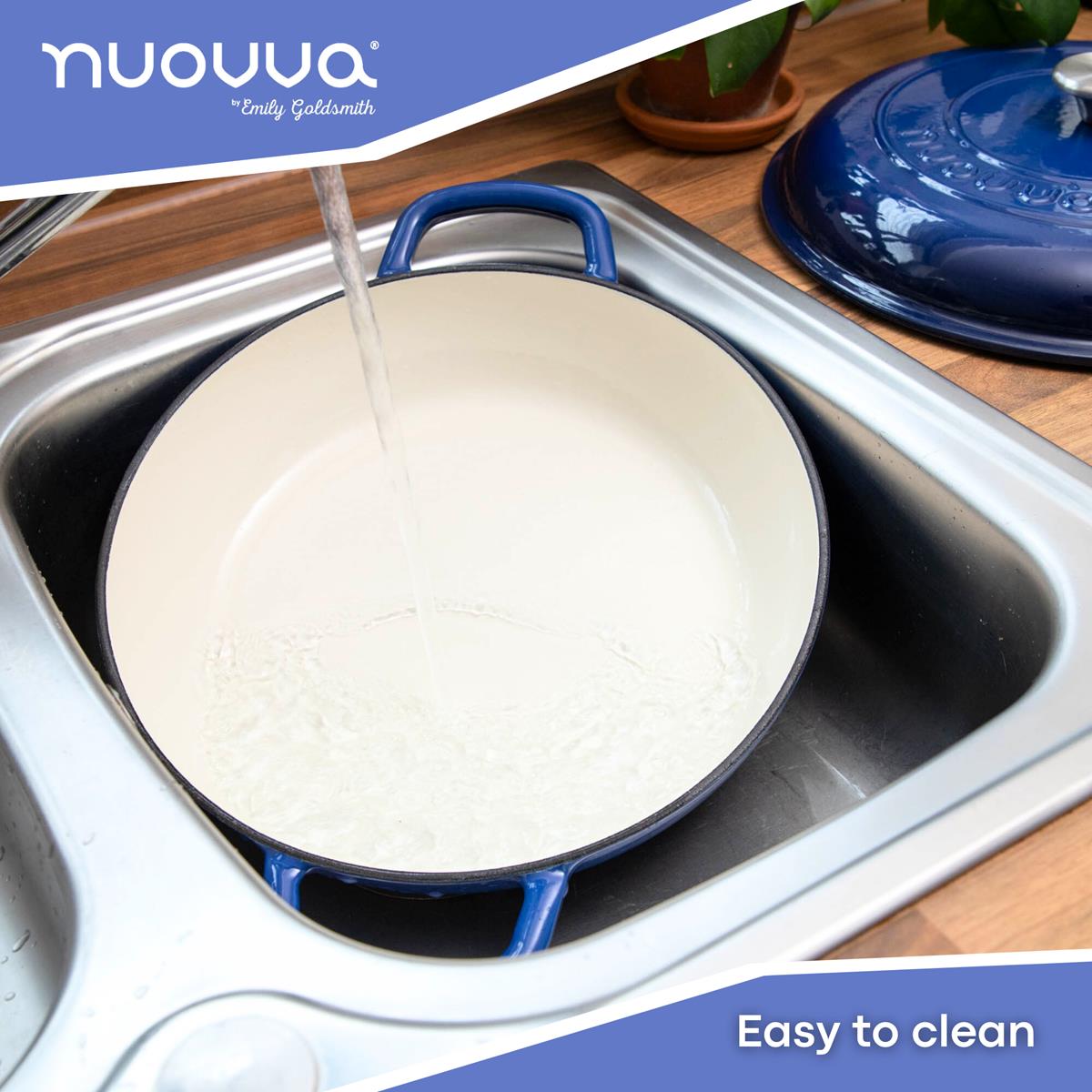 Shallow Cast Iron Casserole Pot With Lid, 5-quart, (32 Cm) | Dark Blue