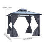3x3m Hardtop Patio Gazebo With Curtains Metal Frame Outdoor Canopy Shelter 2.7m Height