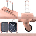 56x45x25cm Large Cabin Carry On Case - Overhead Luggage Suitcase - 4 Spinner Wheels - Abs Shell | 56 x 45 x 25cm | Rose Gold