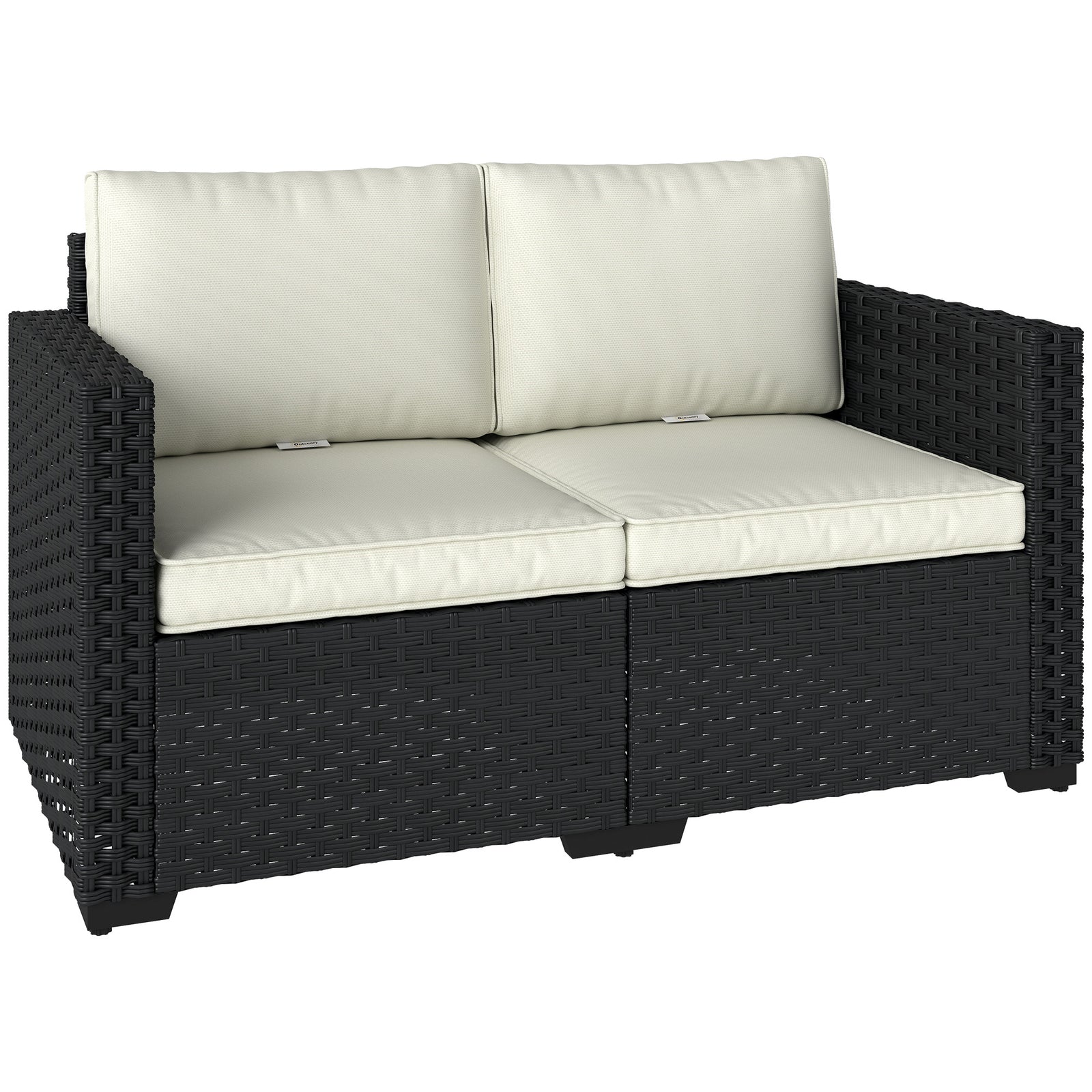 2 Seater Rattan Garden Sofa With Deep Seat, Wide Arms | Black