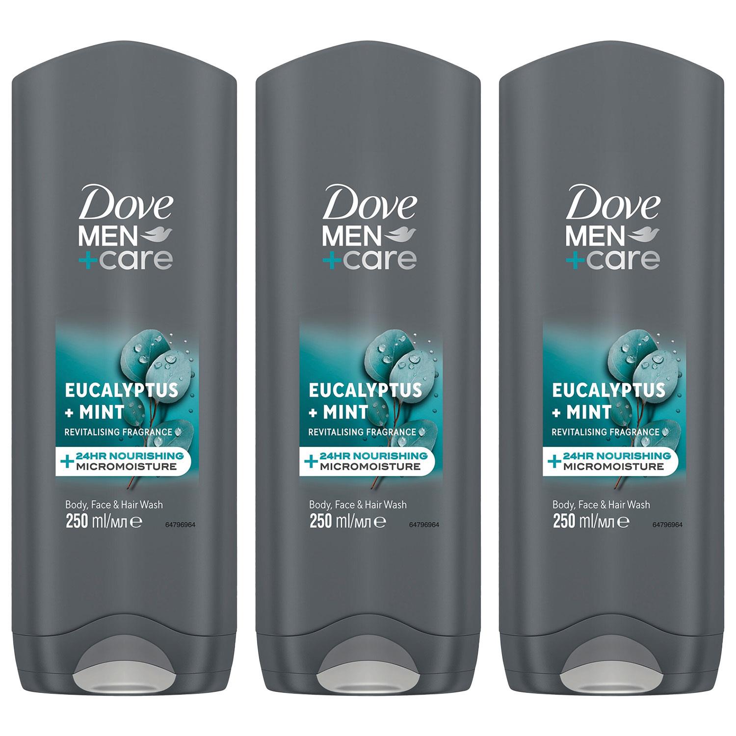 Men+care 3 In 1 Body, Face & Hair Wash Eucalyptus + Mint 250ml, 3 Pack | Set-of-3