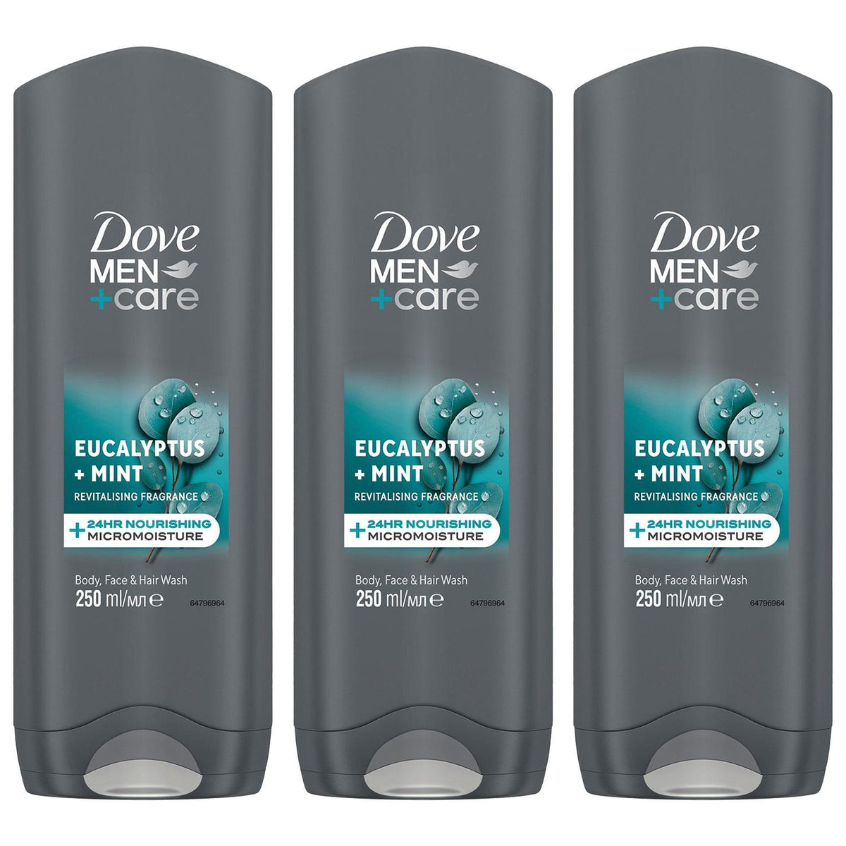 Men+care 3 In 1 Body, Face & Hair Wash Eucalyptus + Mint 250ml, 3 Pack | Set of 3