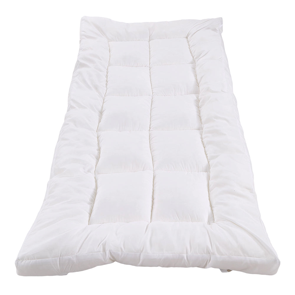 Quilted Mattress Topper With Thick 10cm Padding – Soft Brushed Fabric, Breathable Support & Secure Fit Straps | King | White