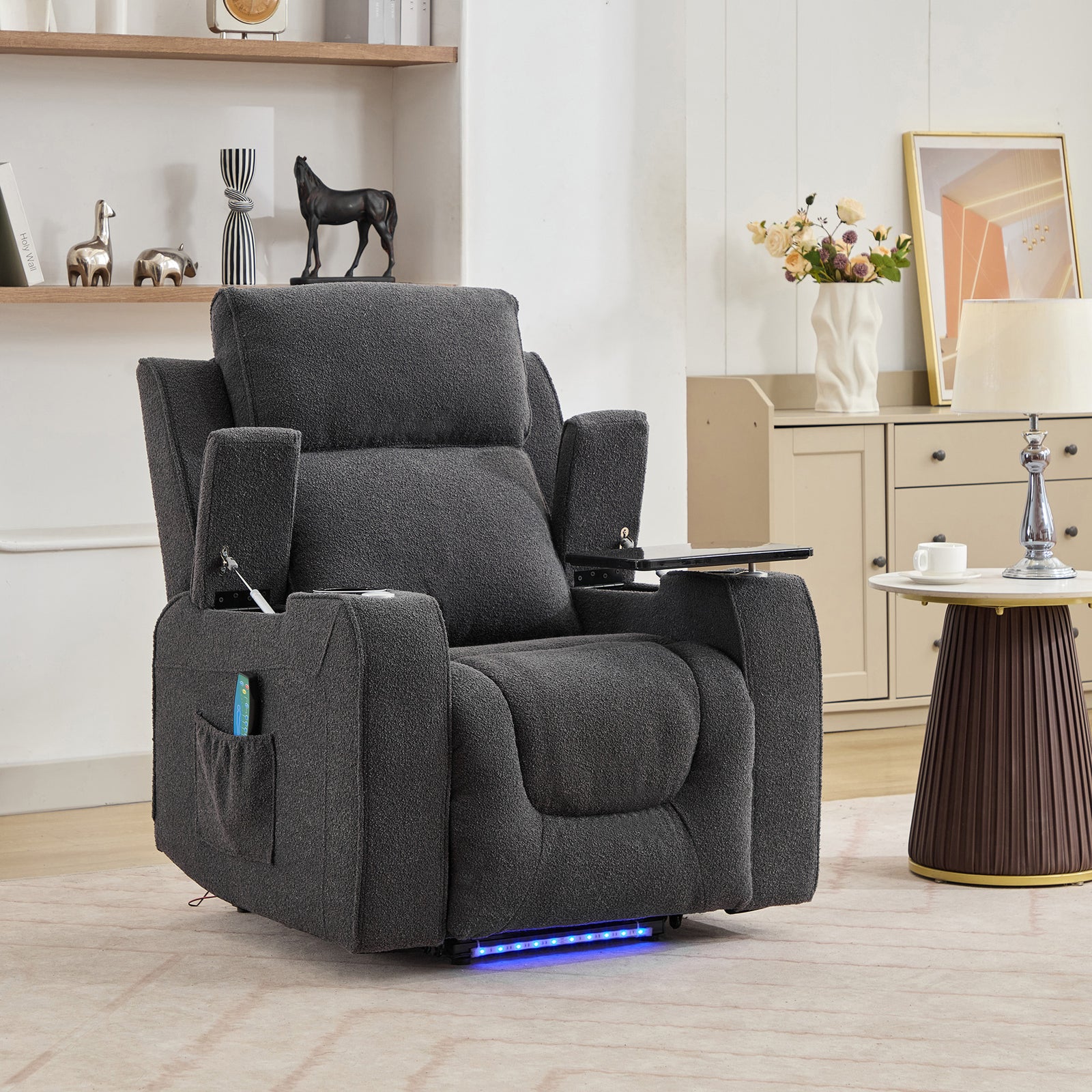 Cowley Electric Riser Recliner Chair With Massage And Heat, Drink Cooler, Table | Dark Grey