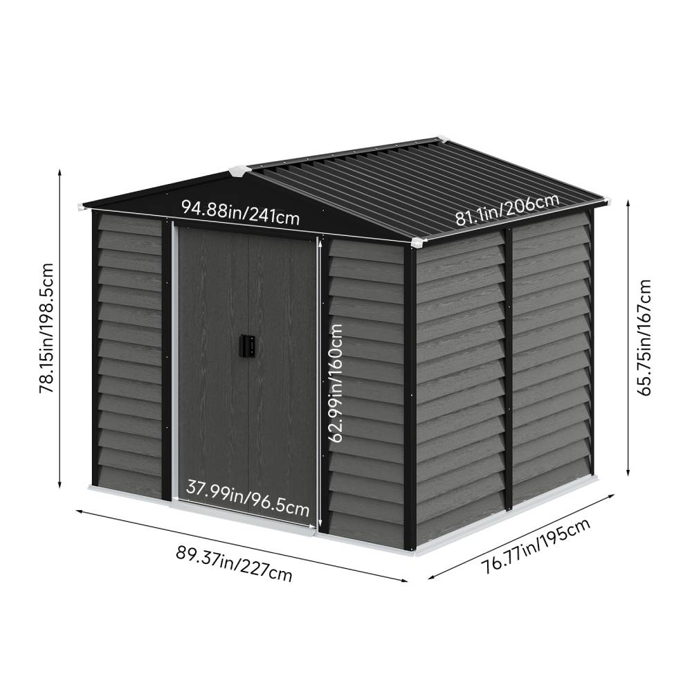 8 X 7 Ft Metal Storage Shed With Foundation, Double Sliding Doors & Vents, Weatherproof Outdoor Tool Shed For Garden Or Backyard