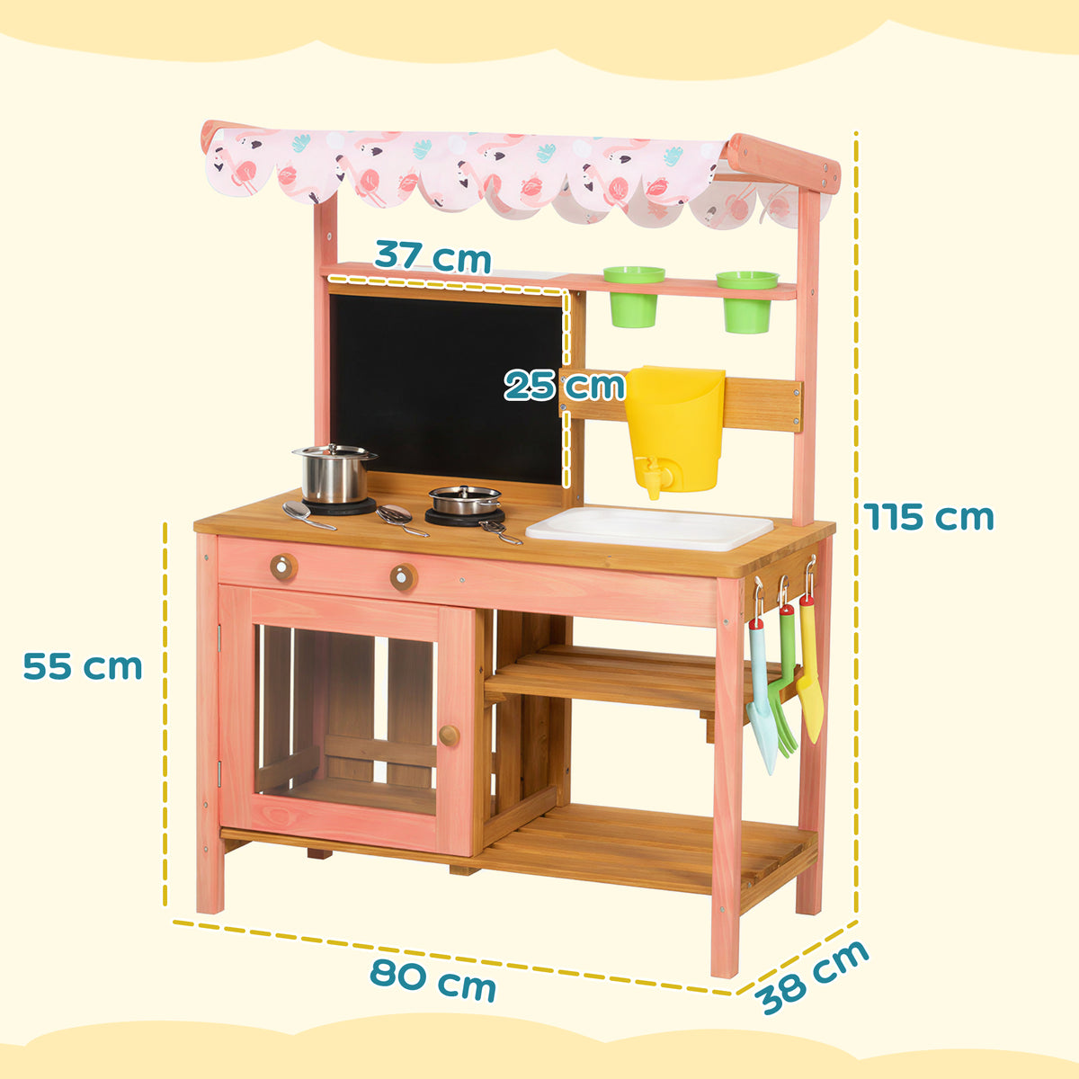 AIYAPLAY Wooden Kids Mud Kitchen With Canopy, Planter Box, Pink
