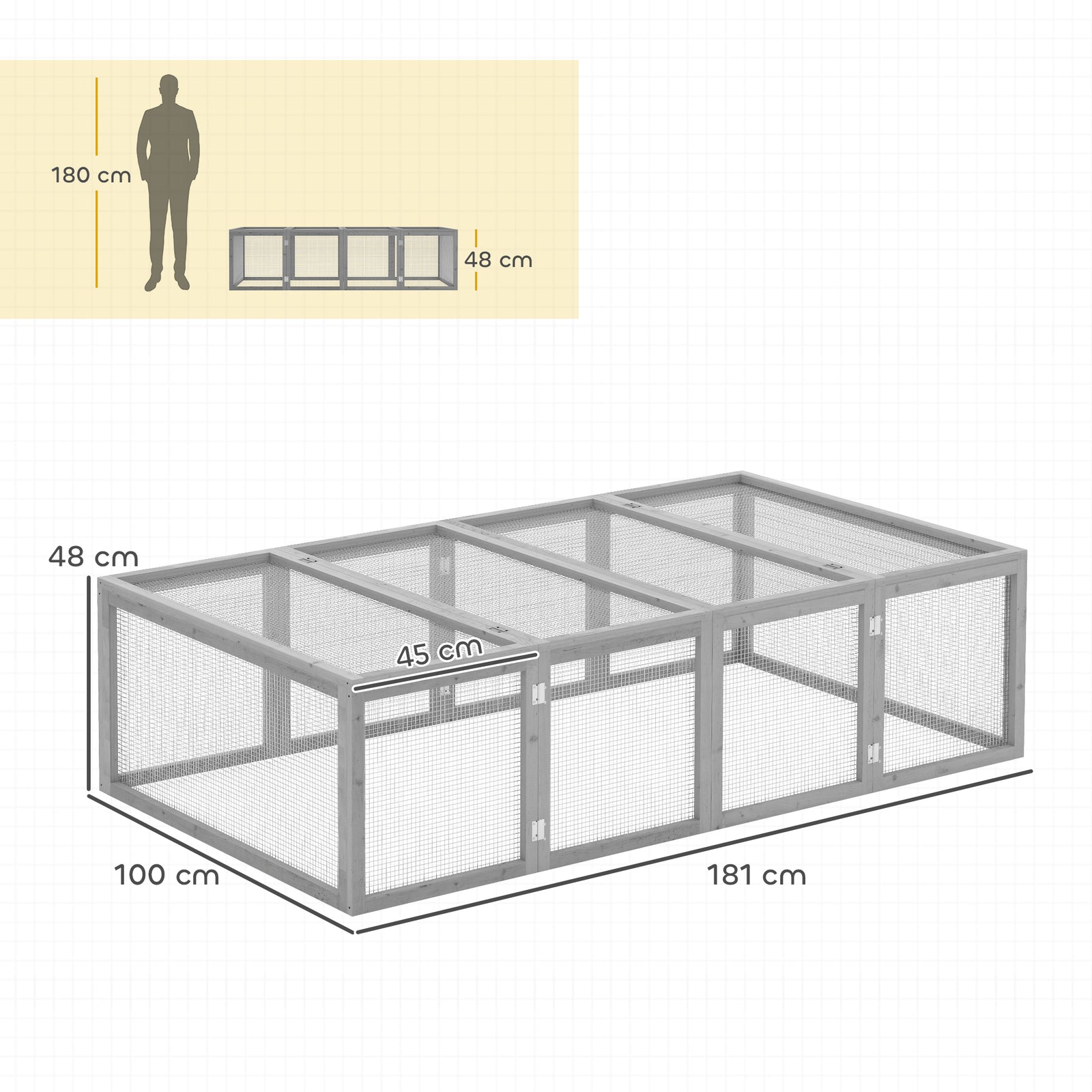 New Rabbit Hutch Cage With Run And Play Space For Outdoor, Grey