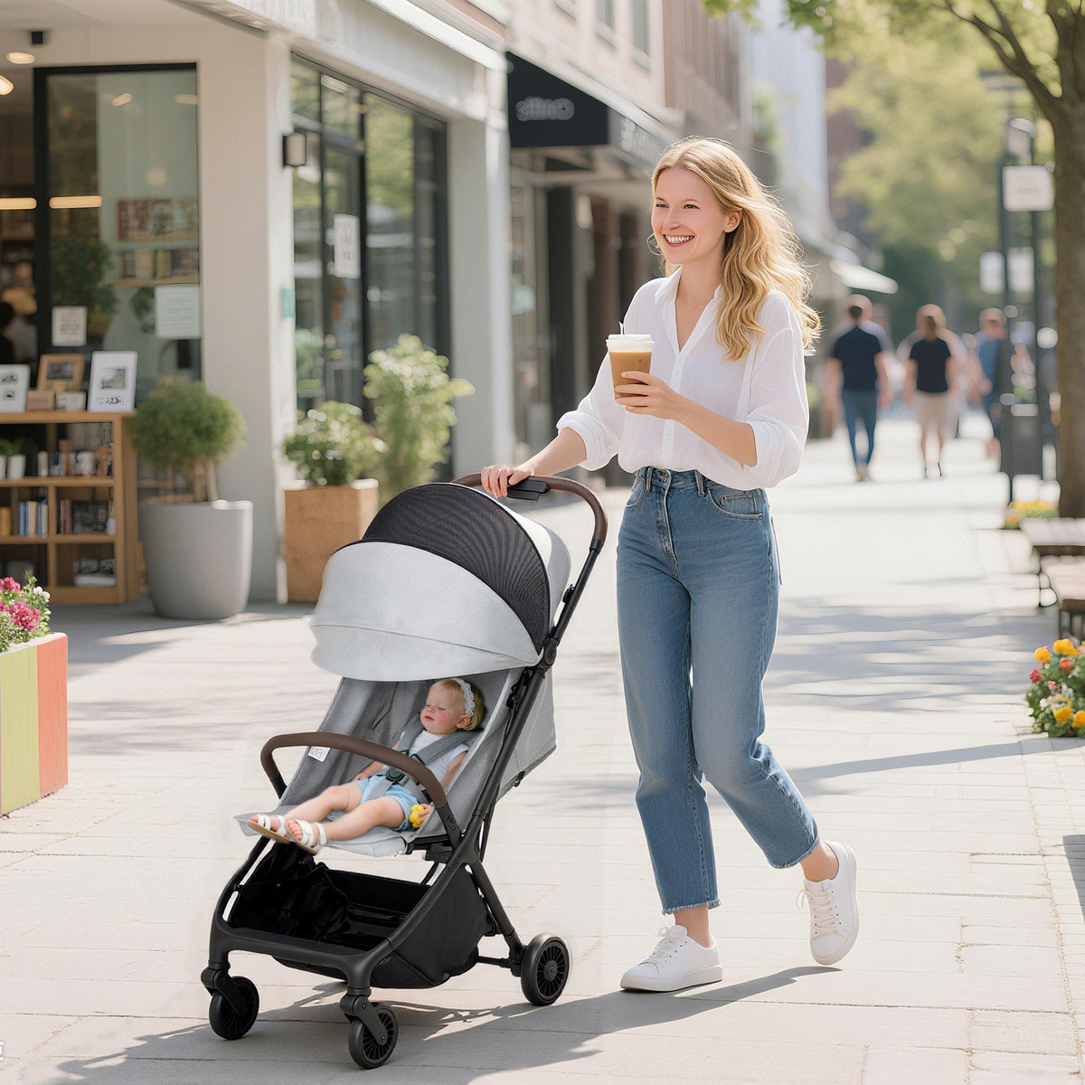 AIYAPLAY Baby Stroller With Adjustable Seat, Travel Pushchair