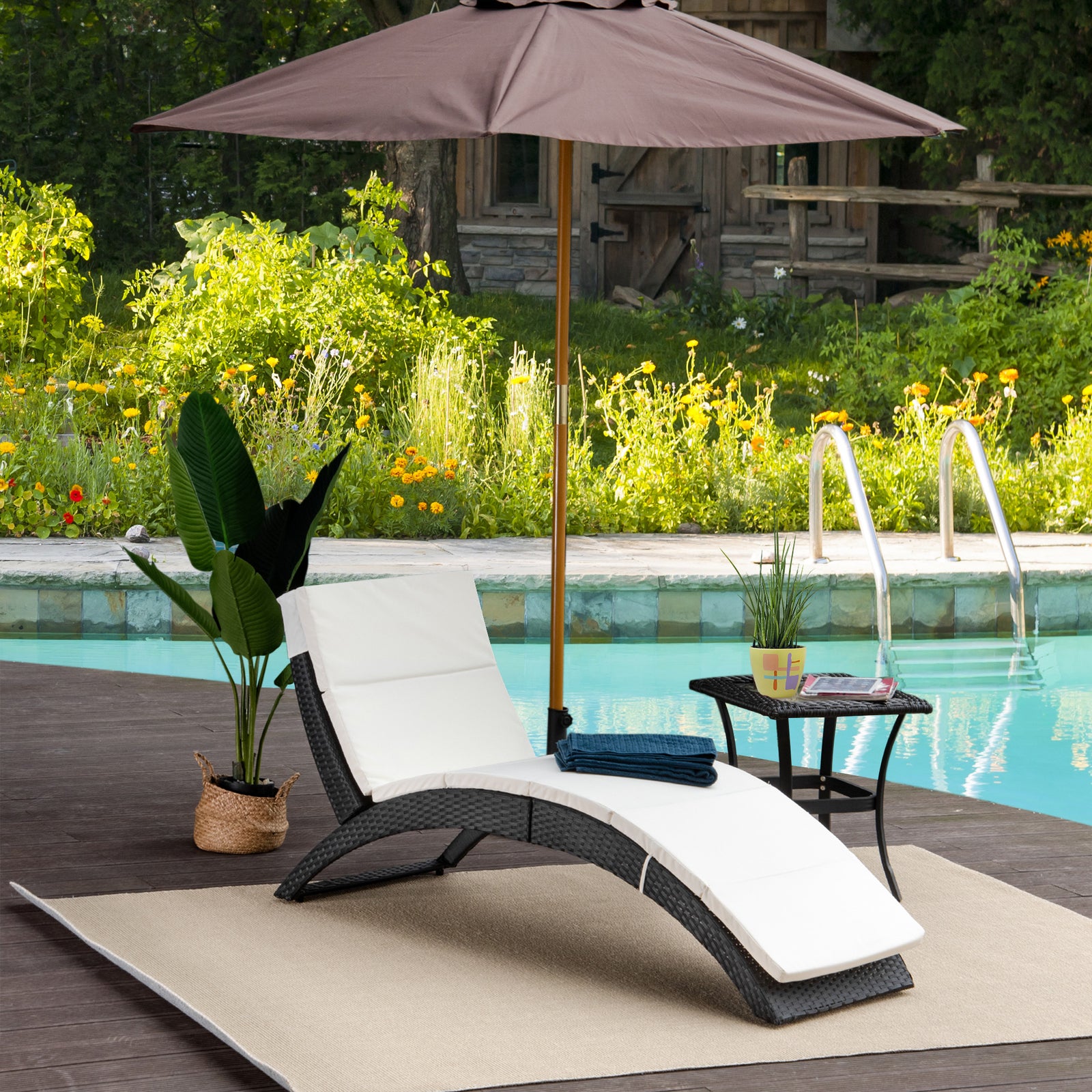 Rattan Sun Lounger Hammock With Cushion | Black