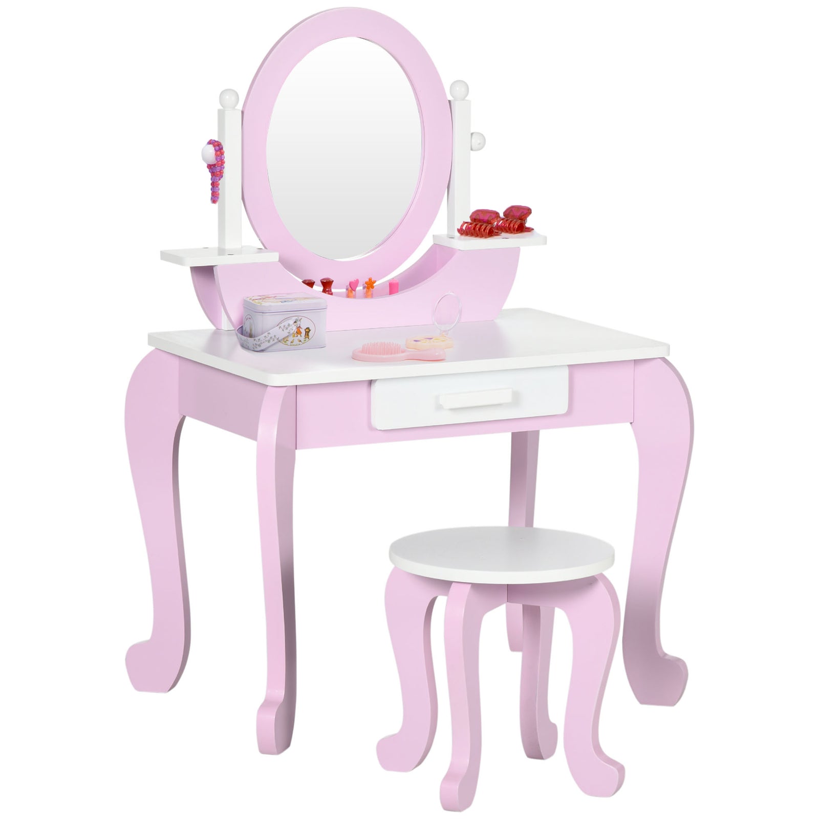 Kids Dressing Table With Mirror And Stool, For Ages 3-6 Years - Pink | Pink