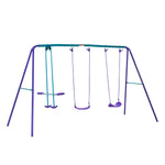 Metal 2 Swings & Seesaw Set Height Adjustable Outdoor Play Set | Purple