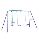 Metal 2 Swings & Seesaw Set Height Adjustable Outdoor Play Set | Purple