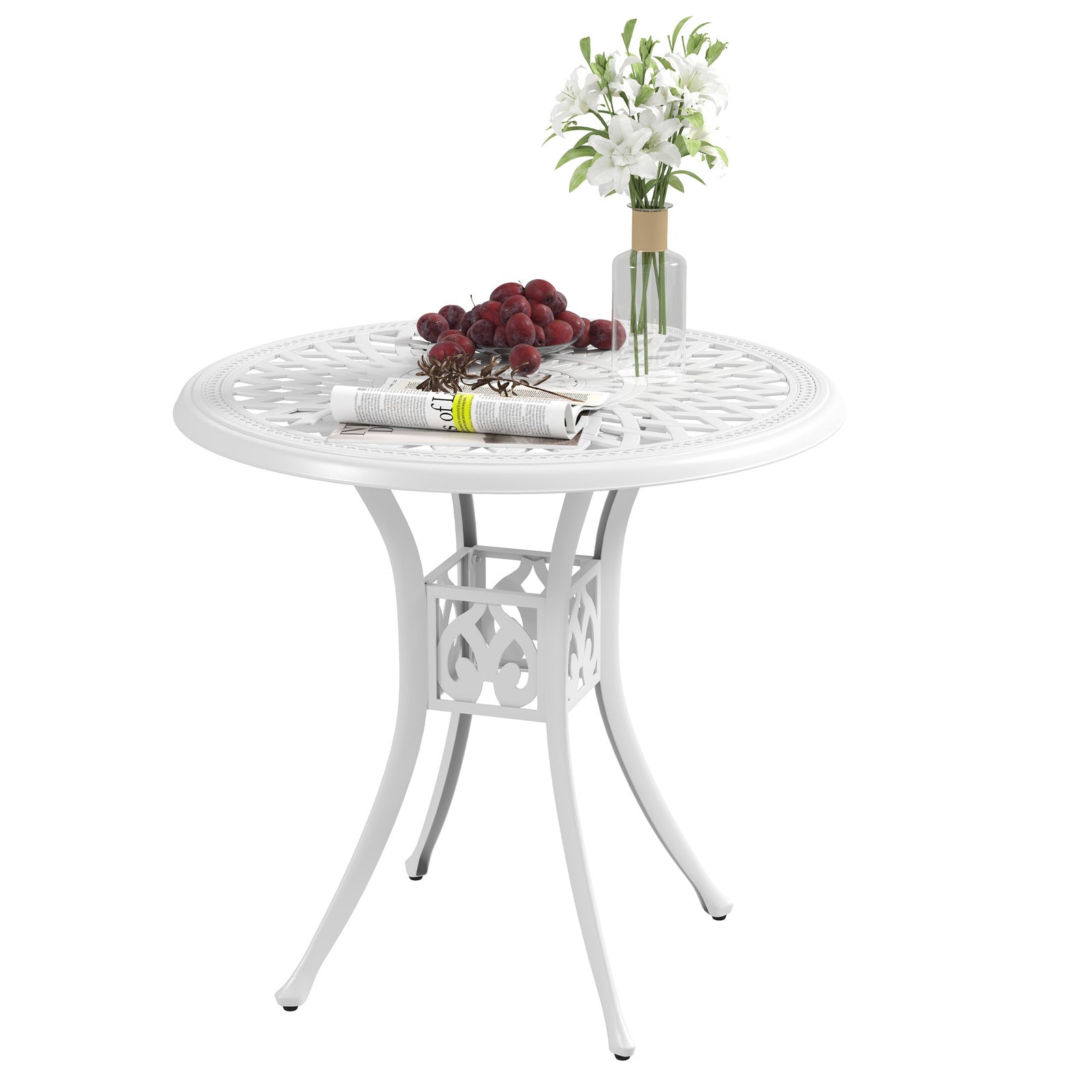 78 Cm Round Garden Dining Table W/ Parasol Hole | White