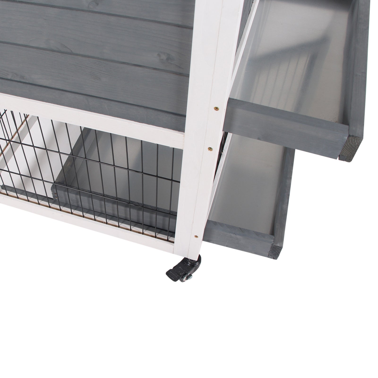 Wooden Indoor Rabbit Hutch Elevated Bunny Cage With Enclosed Run W/ Wheel | Gray