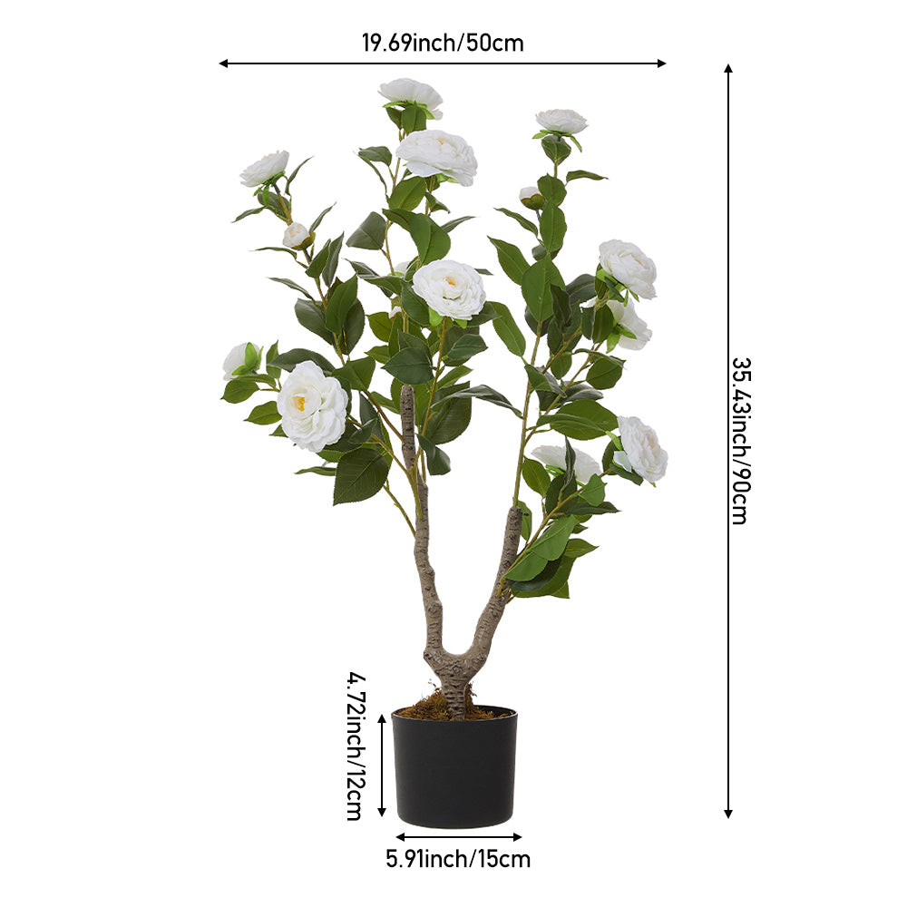 Artificial Camellia Plant Realistic Fake Tree Potted Home Office 90cm White