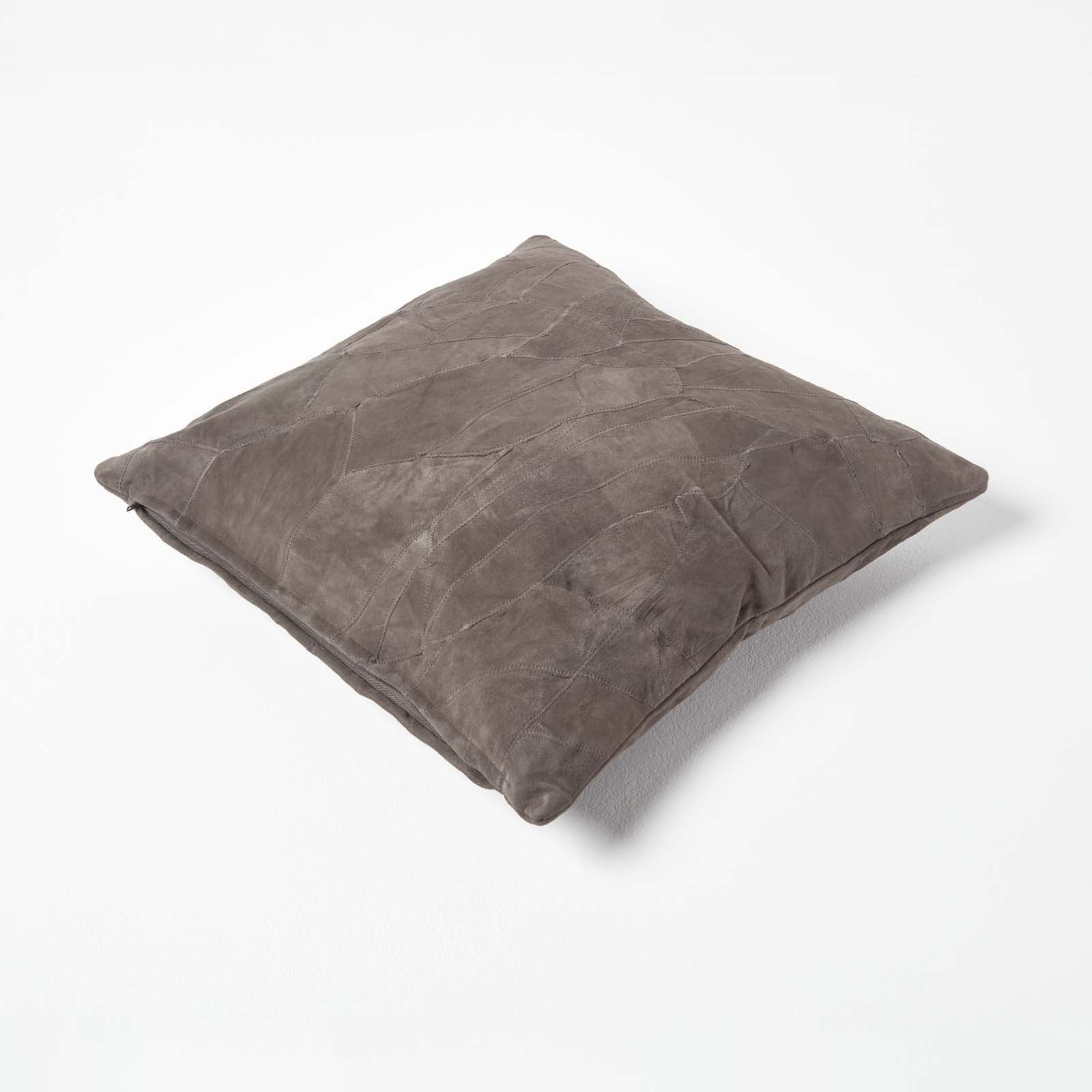 Real Leather Suede Cushion With Feather Filling | 45cm x 45cm | Grey