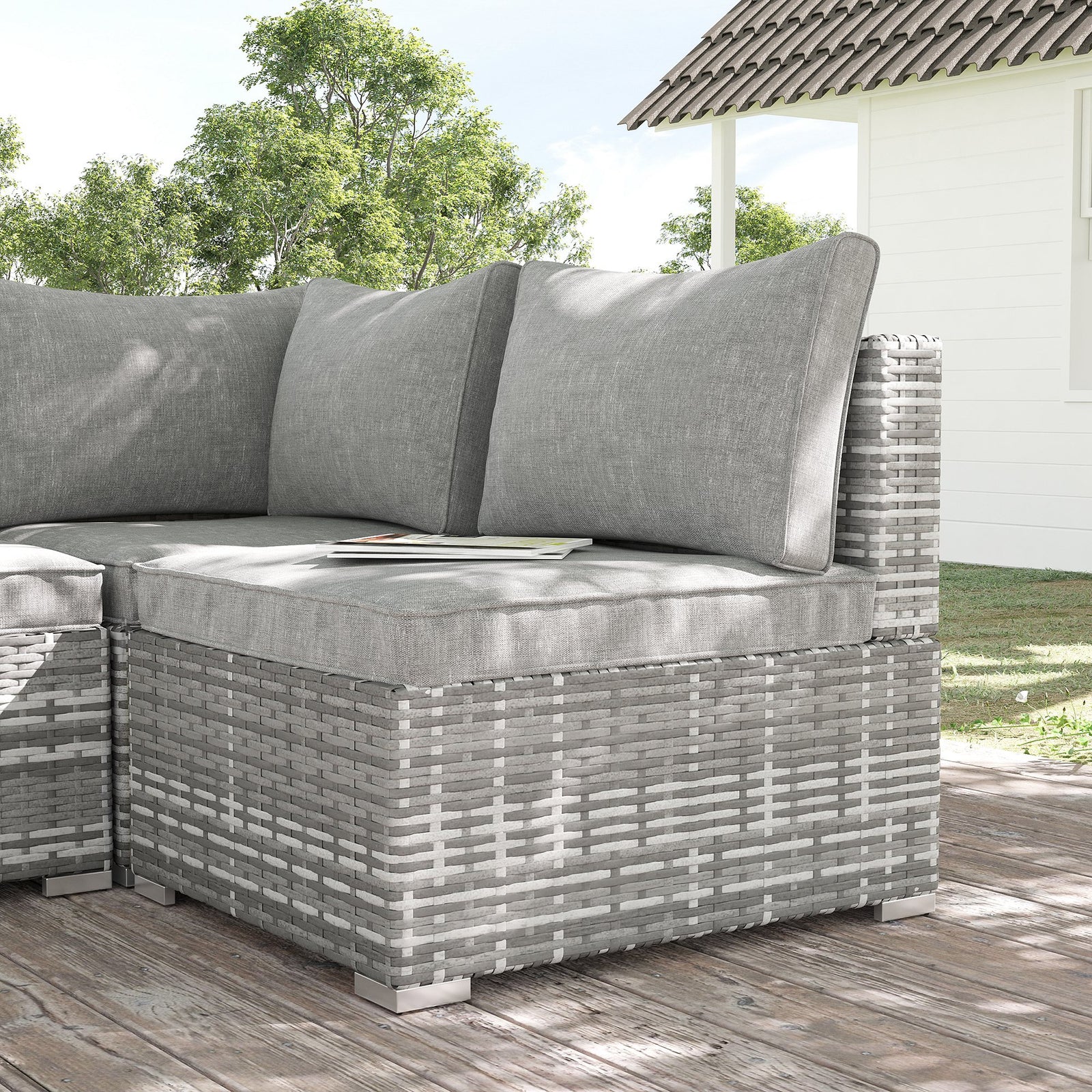 Outdoor Garden Furniture Rattan Single Middle Sofa W/cushion | Gray