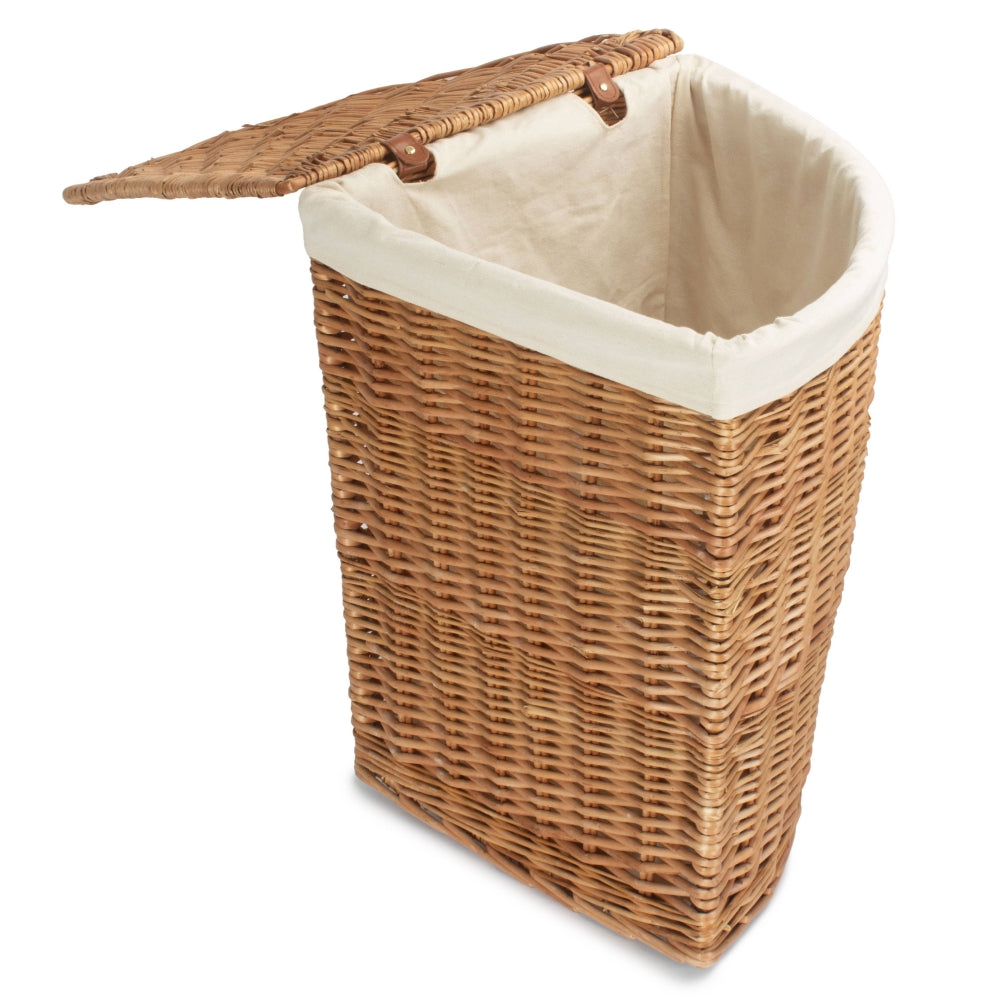 White Cotton Lined Light Steamed Corner Laundry Baskets | Large | White
