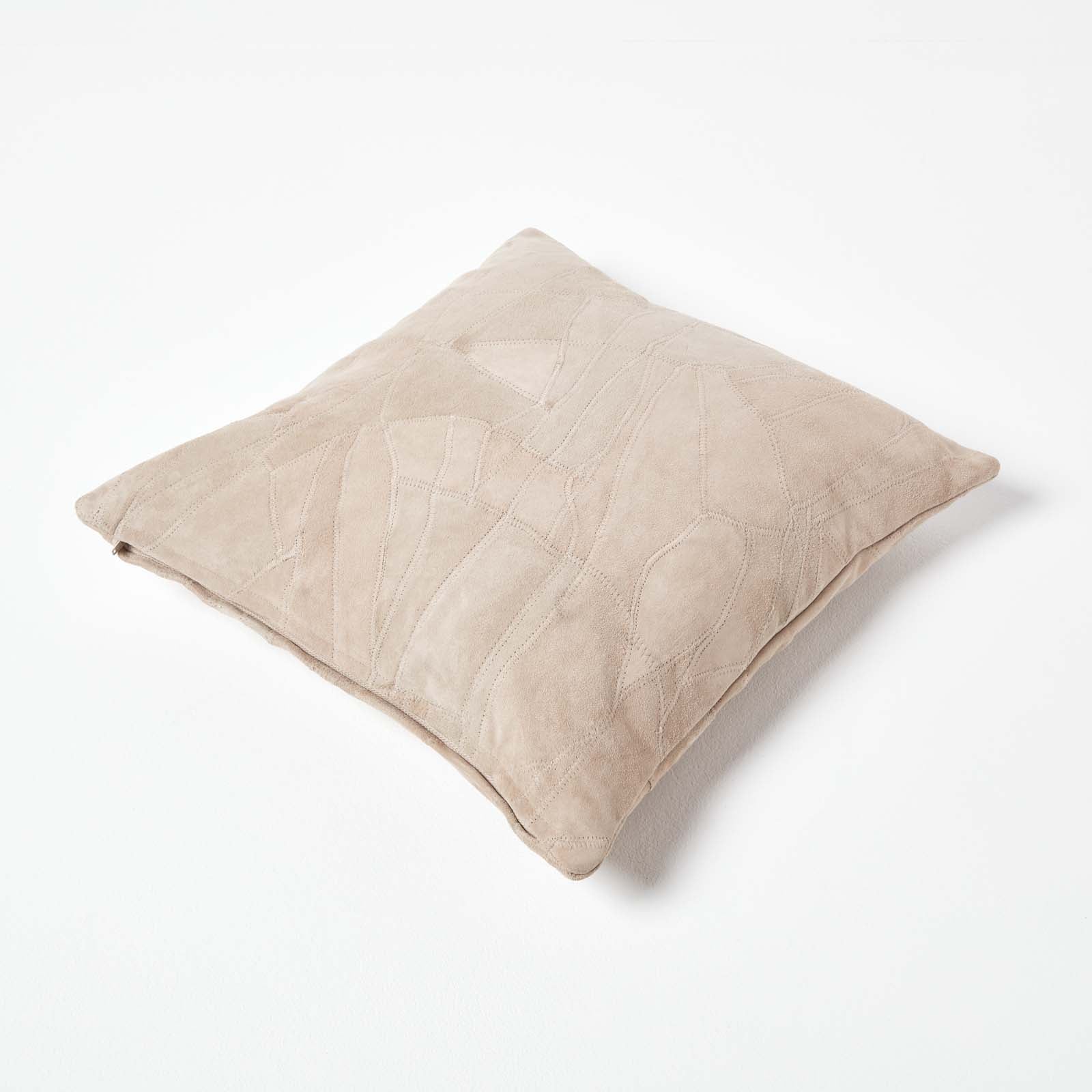 Real Leather Suede Cushion With Feather Filling | 45cm x 45cm | Cream