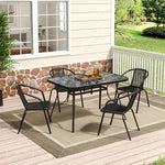 Garden Tempered Glass Rectangle Table With Set Of 4 Pe Rattan Chairs | Medium | Black