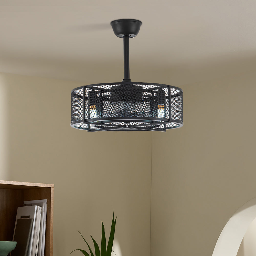20 Inch Black Industrial Ceiling Fan With 8 Metal Blades & Remote Control 3 Speed Adjustable Modern Fan Light