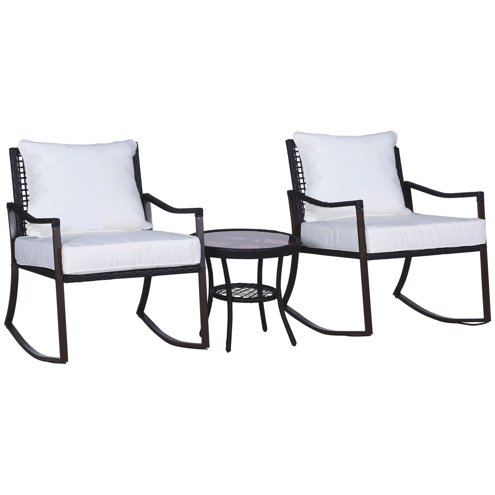 3-piece Rocking Bistro Set, Rattan Wicker, Brown