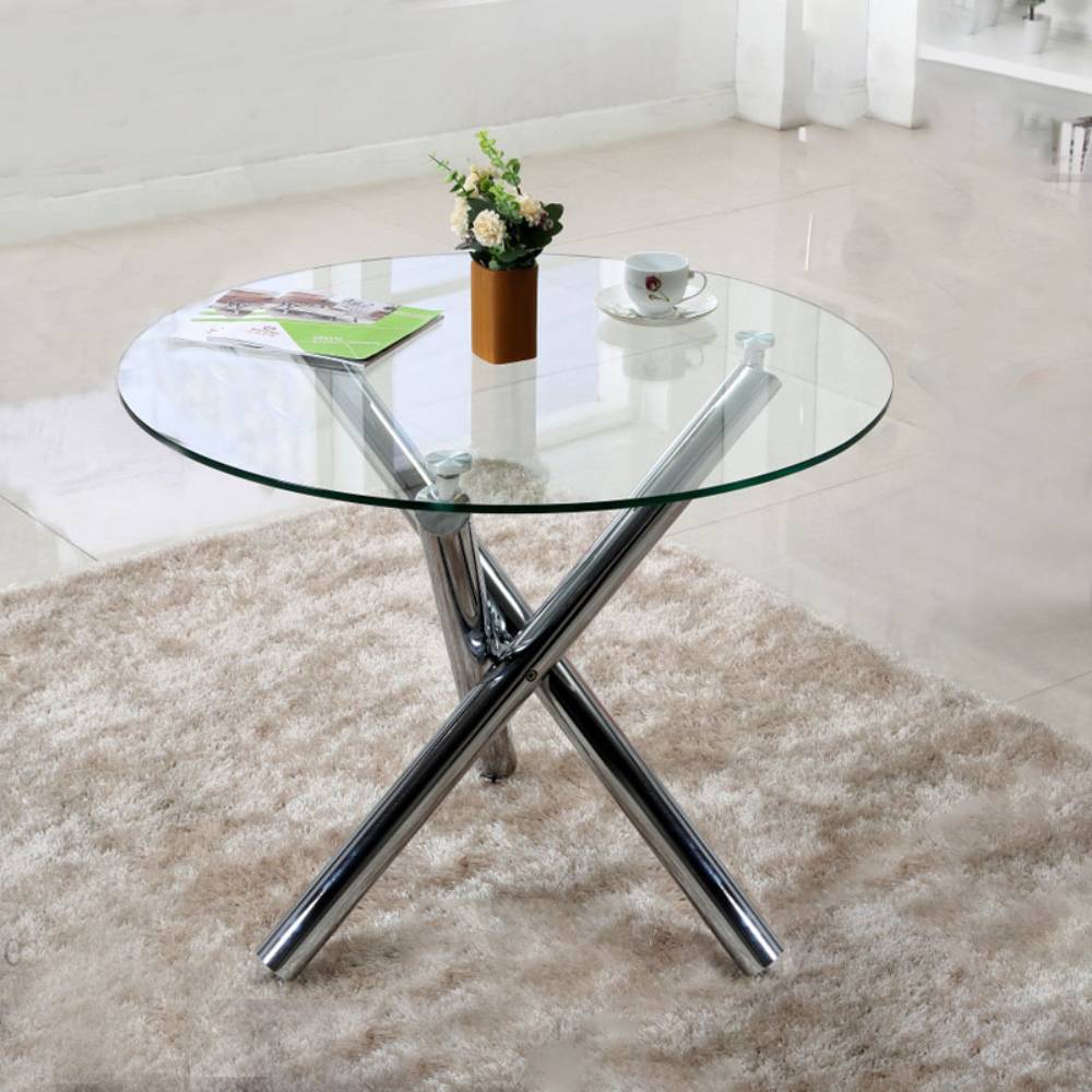 88cm Dia X 75cm H Tempered Glass Crossover Round Dining Table | Large
