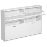 Wooden Shoes Cabinet Multi Flip Down Shelf Drawer Organizer | One Size | White