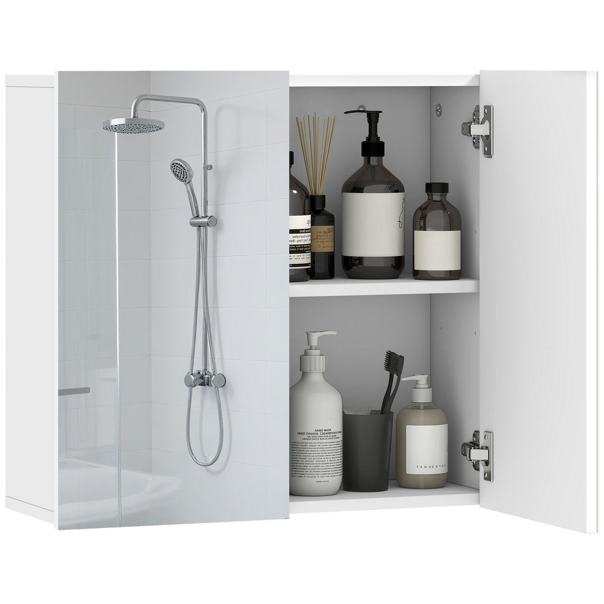 HOMCOM Bathroom Mirror Cabinet With 2 Doors And Adjustable Shelf, White
