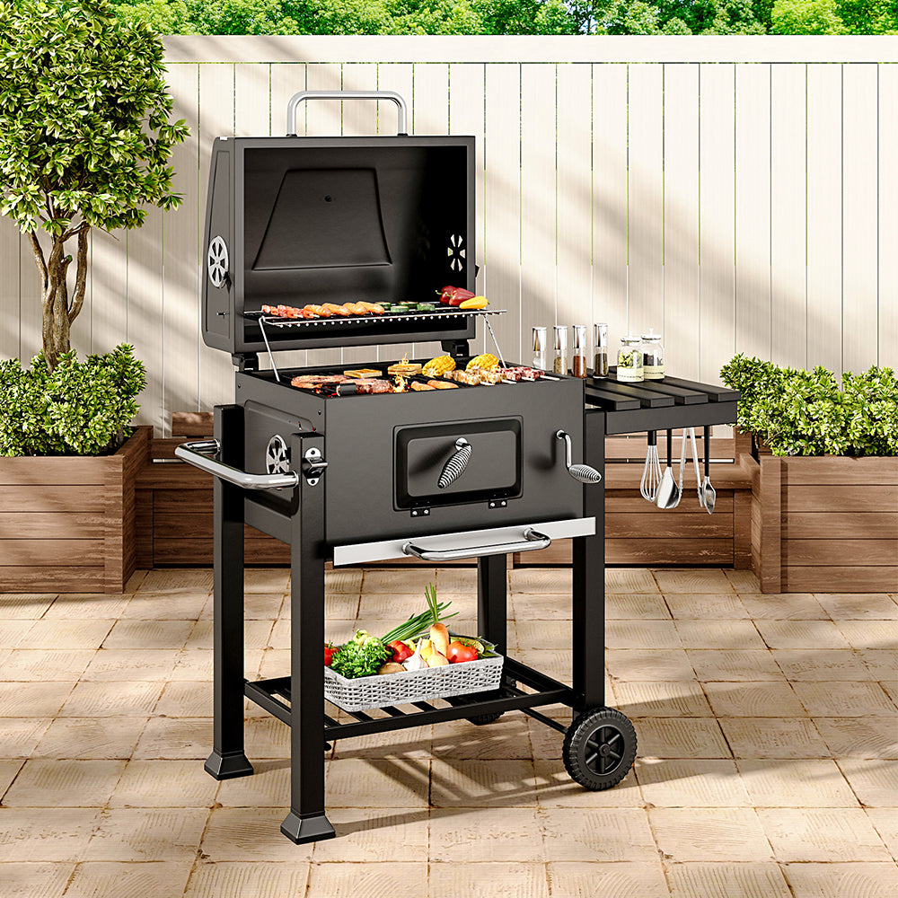 Outdoor Charcoal Bbq Grill With Portable Trolley Garden Grill