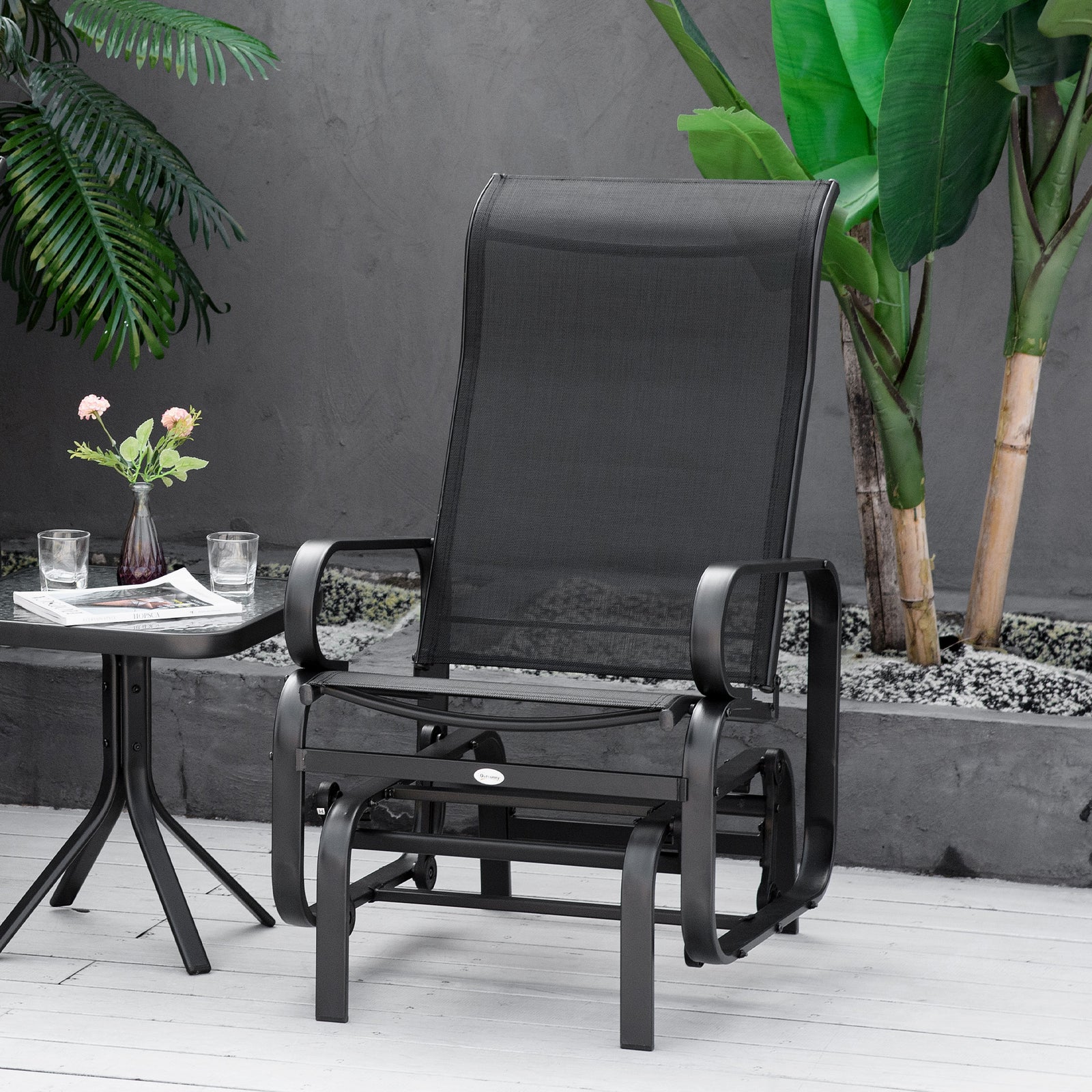 Outdoor Gliding Rocking Chair With Metal Frame For Patio | Black